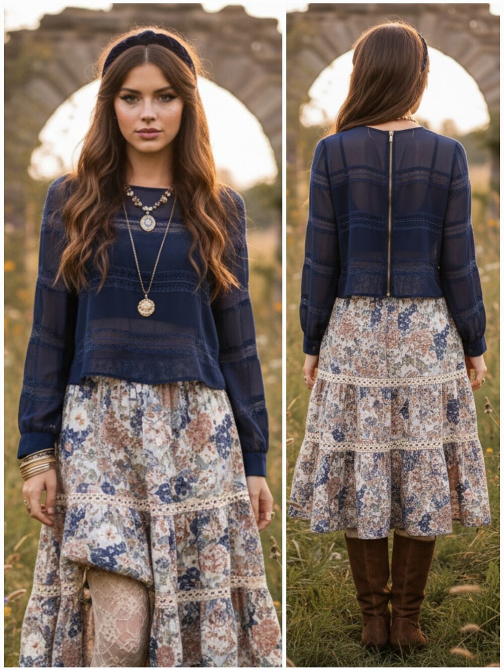 Costa Blanca L Vintage Y2K Bohemian Coquette Girl Peasant Lace Chiffon Blouse